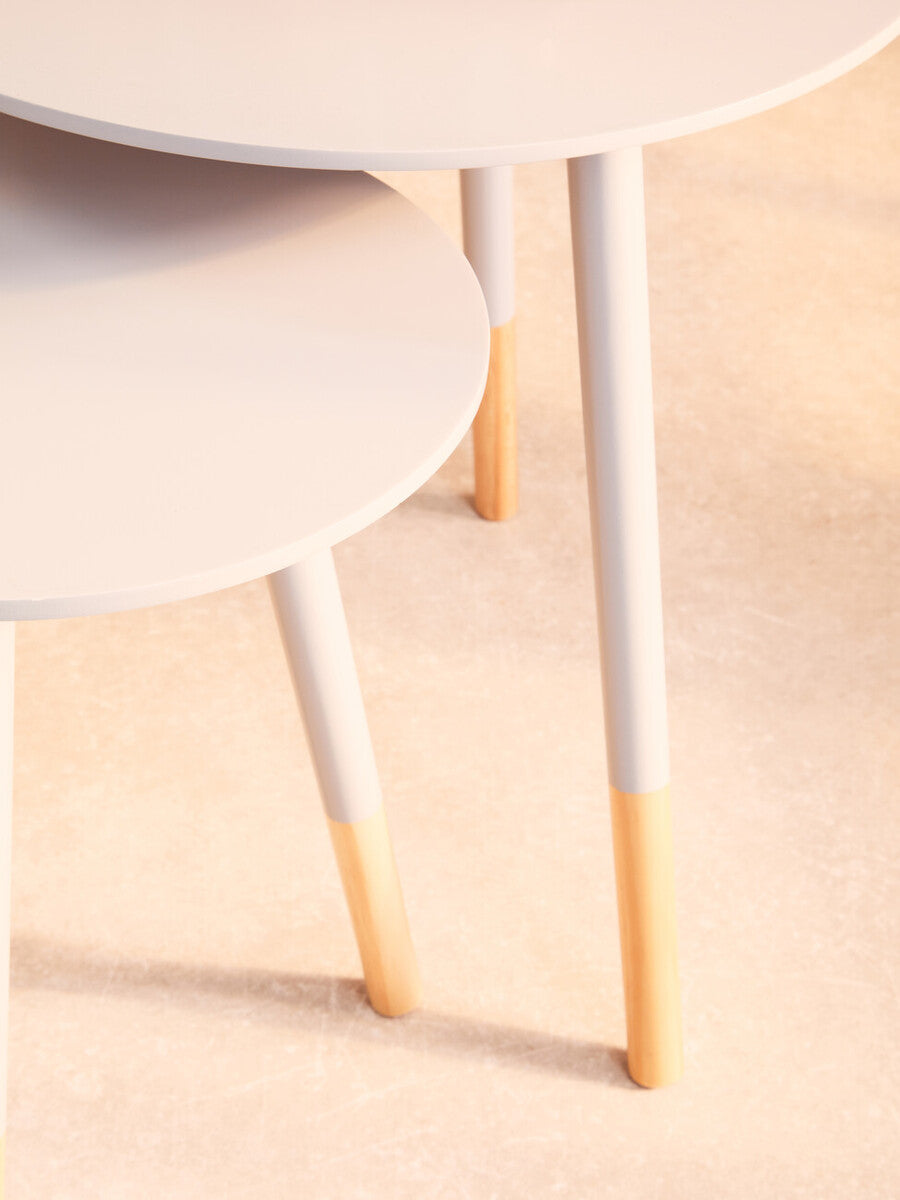Grey Pine Wood Set of 2 Round Side Tables