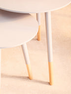 Grey Pine Wood Set of 2 Round Side Tables