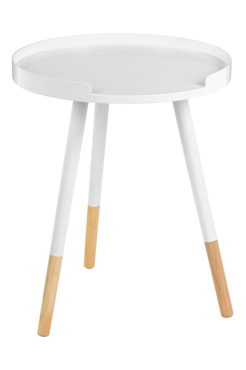 White and Natural Pine Wood Small Round Side Table