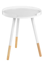 White and Natural Pine Wood Small Round Side Table