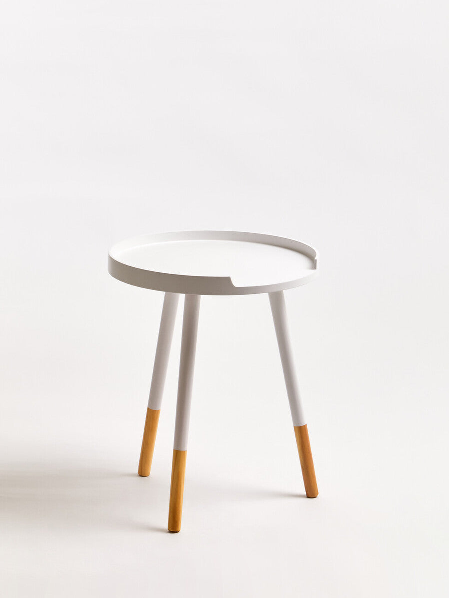 White and Natural Pine Wood Small Round Side Table