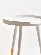 White and Natural Pine Wood Small Round Side Table