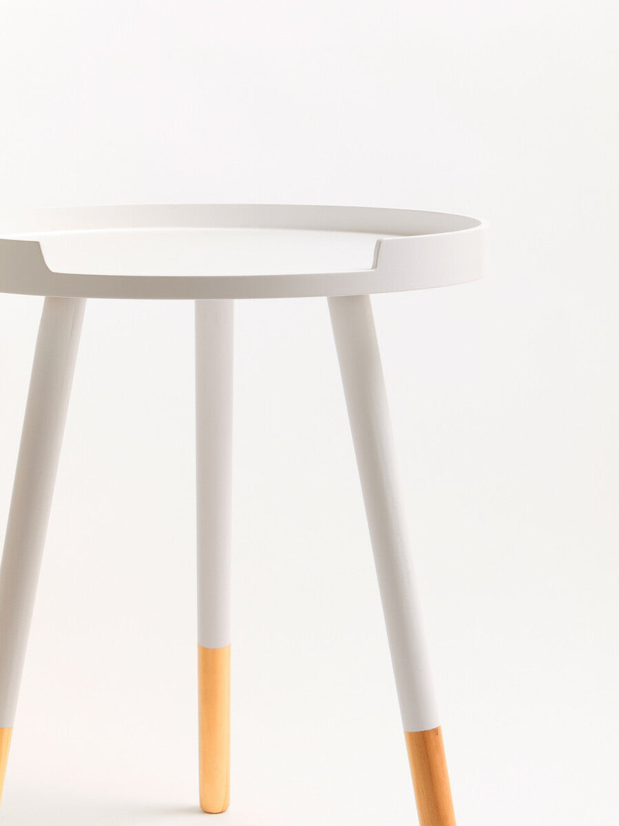 White and Natural Pine Wood Small Round Side Table
