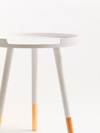 White and Natural Pine Wood Small Round Side Table