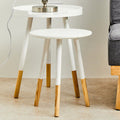 White and Natural Pine Wood Small Round Side Table