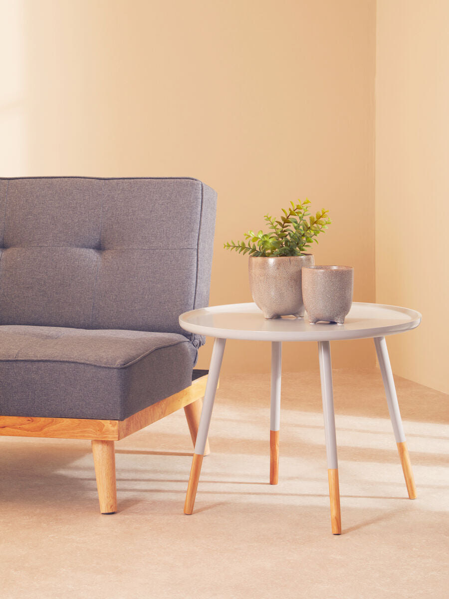 Grey Pine Wood Large Round Side Table