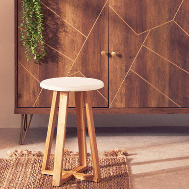 White and Natural Bamboo Round Stool