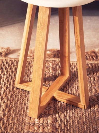 White and Natural Bamboo Round Stool
