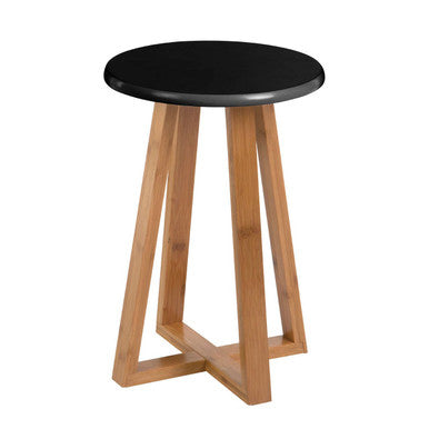 Black and Natural Bamboo Round Stool