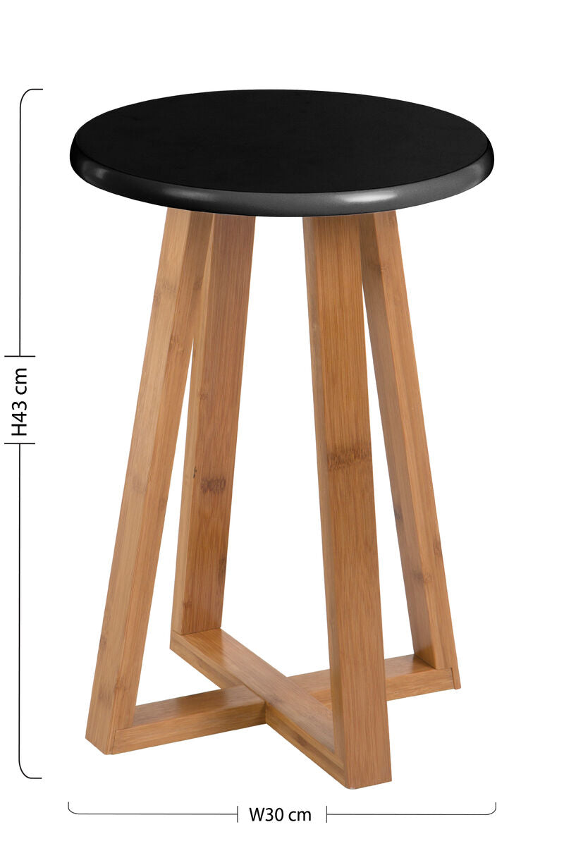 Black and Natural Bamboo Round Stool