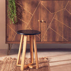 Black and Natural Bamboo Round Stool