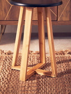 Black and Natural Bamboo Round Stool