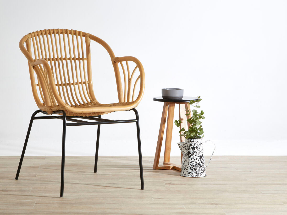 Black and Natural Bamboo Round Stool