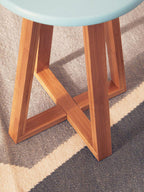 Blue and Natural Bamboo Round Stool