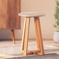 Grey and Natural Bamboo Round Stool