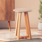 Grey and Natural Bamboo Round Stool