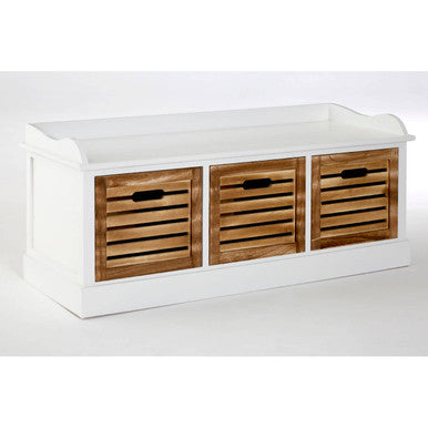 Natural and White Wooden 3 Drawer Bench