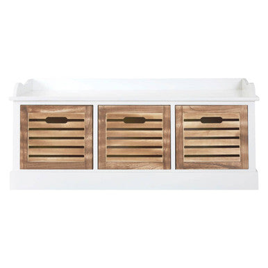 Natural and White Wooden 3 Drawer Bench