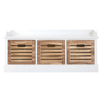 Natural and White Wooden 3 Drawer Bench