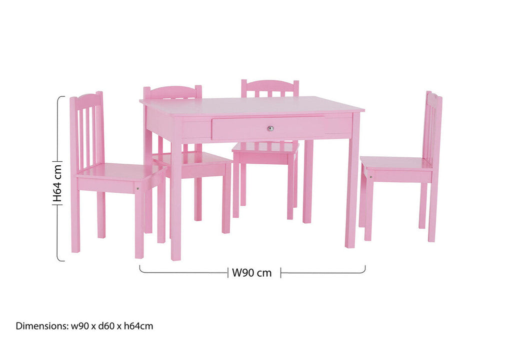 Pink Wooden Table and 4 Chairs Set