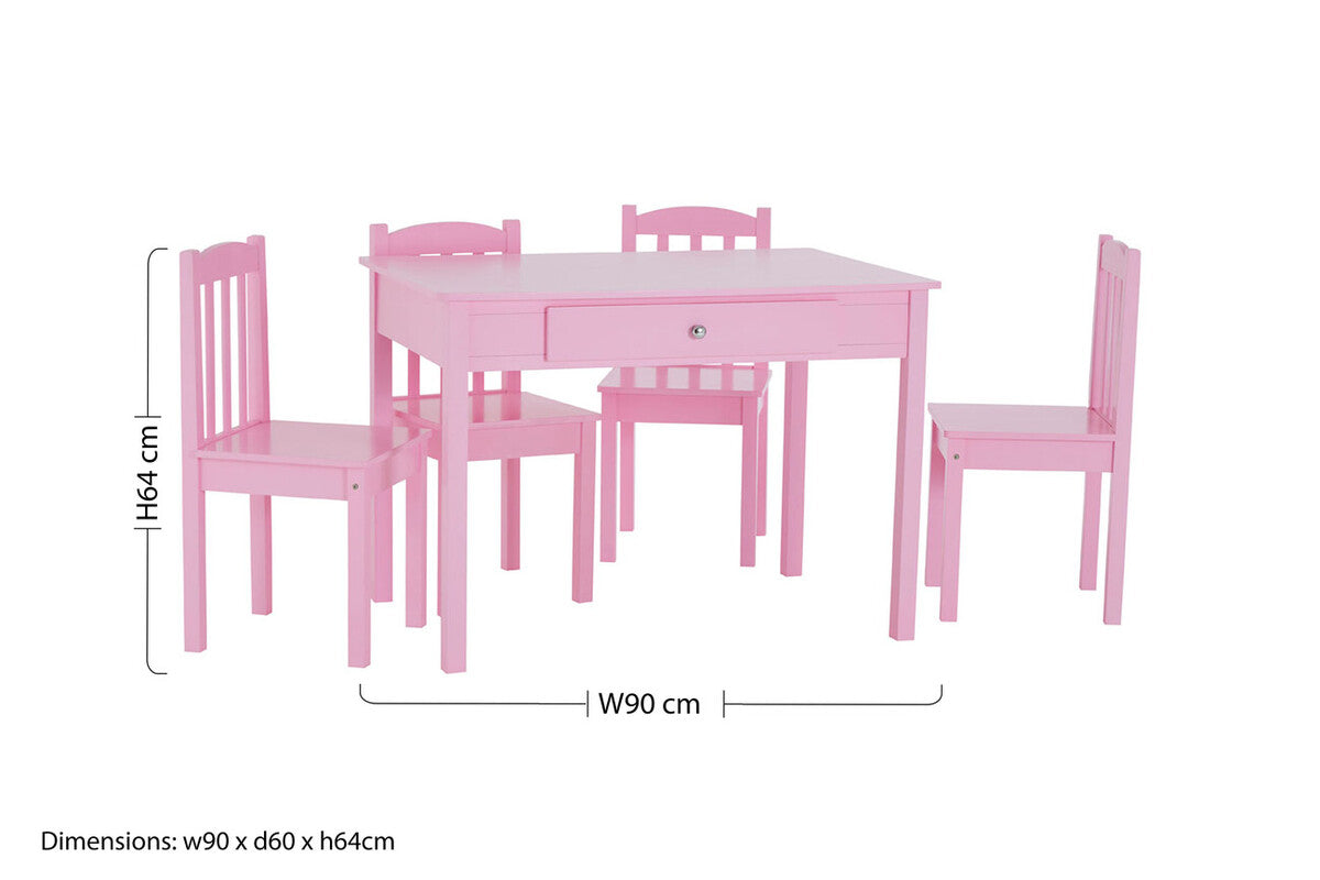 Pink Wooden Table and 4 Chairs Set