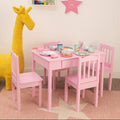 Pink Wooden Table and 4 Chairs Set