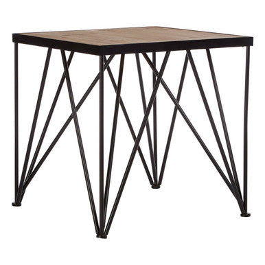 Natural Wooden and Black Metal Side Table
