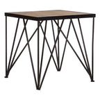 Natural Wooden and Black Metal Side Table