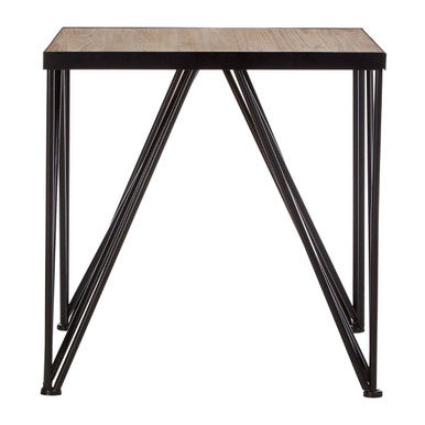 Natural Wooden and Black Metal Side Table