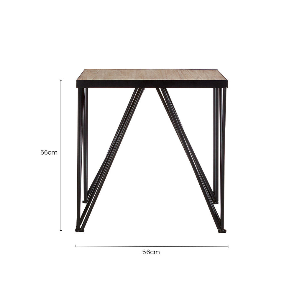 Natural Wooden and Black Metal Side Table
