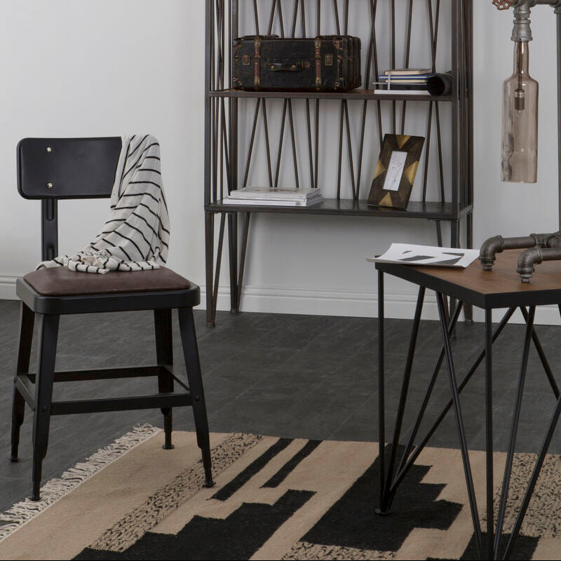 Natural Wooden and Black Metal Side Table