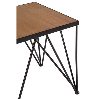 Natural Wooden and Black Metal Side Table