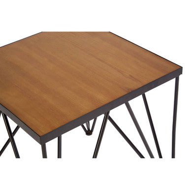 Natural Wooden and Black Metal Side Table