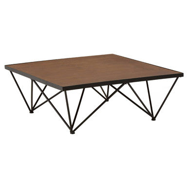 Natural Wood and Black Metal Square Coffee Table