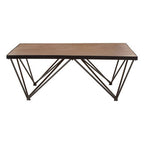 Natural Wood and Black Metal Square Coffee Table