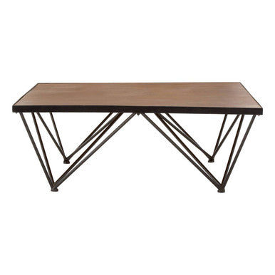 Natural Wood and Black Metal Square Coffee Table
