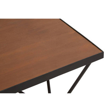 Natural Wood and Black Metal Square Coffee Table