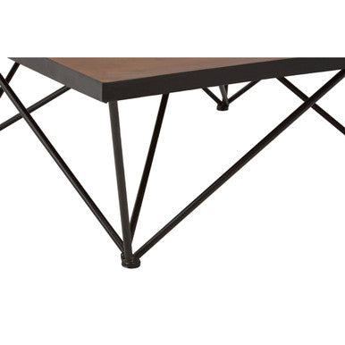Natural Wood and Black Metal Square Coffee Table