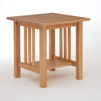 Natural Rubberwood Square Side Table with Lower Storage Shelf and Lattice Panel Sides