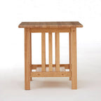 Natural Rubberwood Square Side Table with Lower Storage Shelf and Lattice Panel Sides
