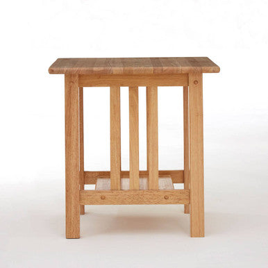 Natural Rubberwood Square Side Table with Lower Storage Shelf and Lattice Panel Sides