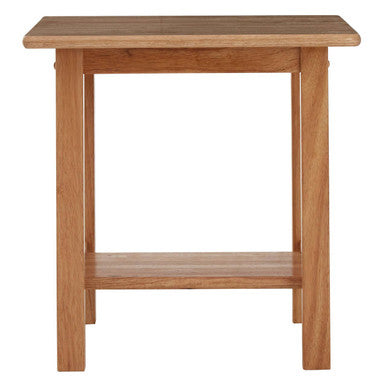 Natural Rubberwood Square Side Table with Lower Storage Shelf and Lattice Panel Sides