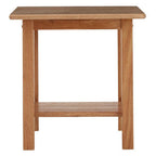 Natural Rubberwood Square Side Table with Lower Storage Shelf and Lattice Panel Sides