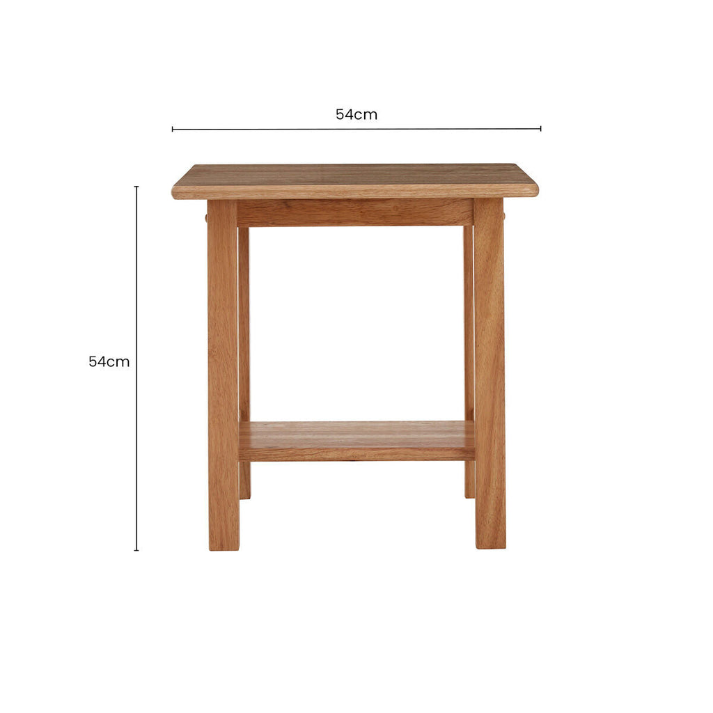 Natural Rubberwood Square Side Table with Lower Storage Shelf and Lattice Panel Sides