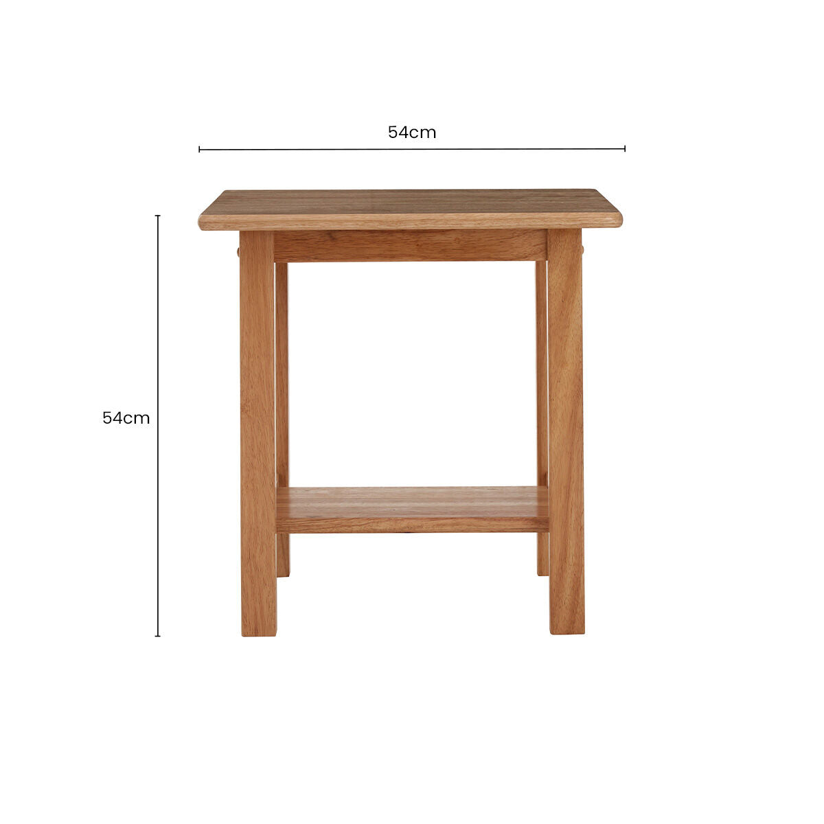 Natural Rubberwood Square Side Table with Lower Storage Shelf and Lattice Panel Sides