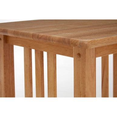 Natural Rubberwood Square Side Table with Lower Storage Shelf and Lattice Panel Sides