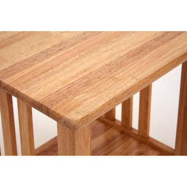 Natural Rubberwood Square Side Table with Lower Storage Shelf and Lattice Panel Sides