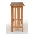 Natural Rubberwood Rectangular Console Table with Lower Storage Shelf and Lattice Panel Sides