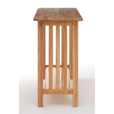 Natural Rubberwood Rectangular Console Table with Lower Storage Shelf and Lattice Panel Sides