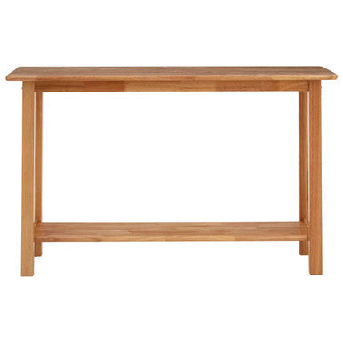 Natural Rubberwood Rectangular Console Table with Lower Storage Shelf and Lattice Panel Sides